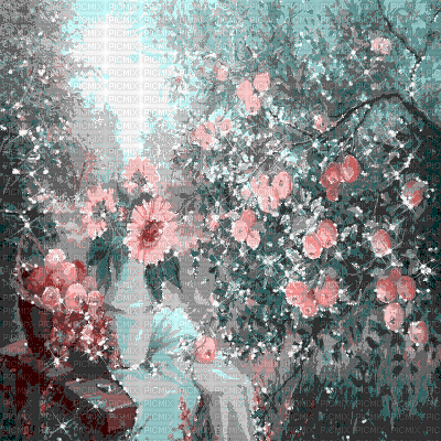 dolceluna pink teal pastel animated garden sun - Ilmainen animoitu GIF