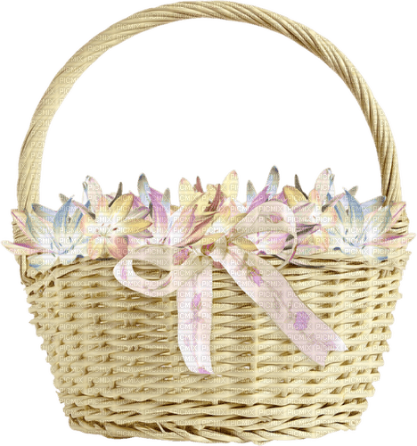Basket.Flowers.Bow.White.Purple.Blue.Pink - png gratuito