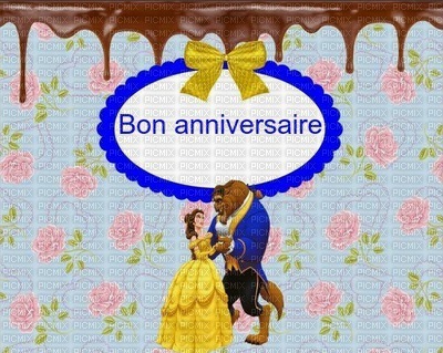 image encre  la belle et la Bête bon anniversaire color effet  Disney princesse fleurs edited by me - gratis png