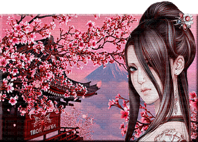 Geisha et le printemps - Gratis geanimeerde GIF