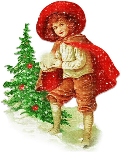 soave boy children winter vintage christmas tree - Free PNG