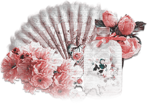 soave deco vintage flowers rose  fan pink teal - ücretsiz png