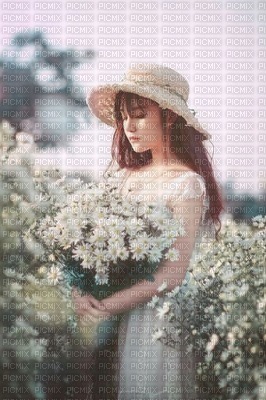 MMarcia flores moça femme vintage fundo - png ฟรี