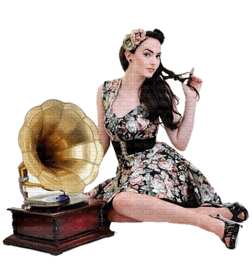 woman and gramophone - gratis png