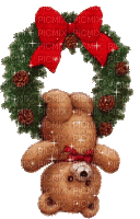 teddy hanging swinging christmas wreath gif ours peluche noel - GIF animasi gratis