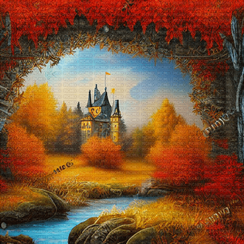 kikkapink autumn castle victorian fantasy - png ฟรี