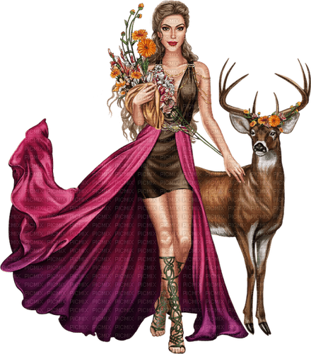 Woman with a deer. Leila - безплатен png