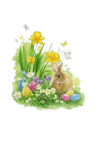 Ostern, Blumen, Hase, Eier - png grátis