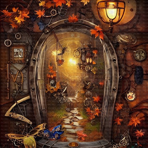 kikkapink autumn background steampunk - gratis png