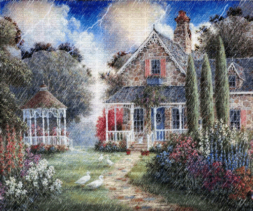 casa jardin lluvia vintage gif dubravka4 - Бесплатни анимирани ГИФ