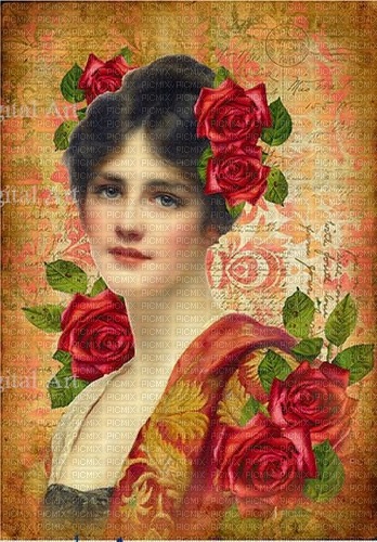 woman vintage roses - 免费PNG
