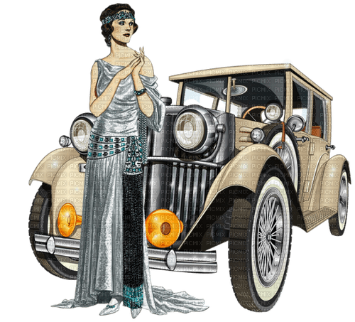 vintage art deco woman car - ücretsiz png