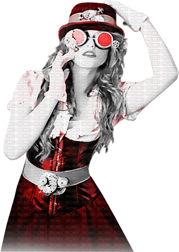 soave woman fashion steampunk  black white red - 免费PNG