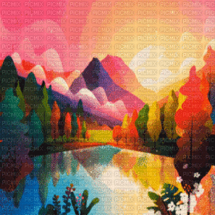abstract fond background paysage colored effect  image pond lake lac  gif anime animated - GIF animé gratuit