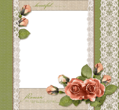 Cadre.Frame.green.Roses.Fleurs.Lace.dentelle.Victoriabea - Free PNG