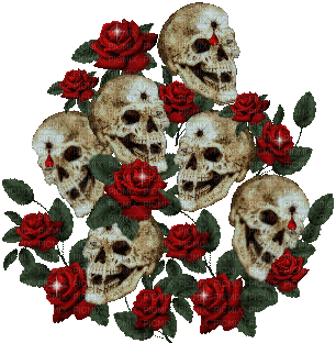 Red Roses and Skulls - Free animated GIF