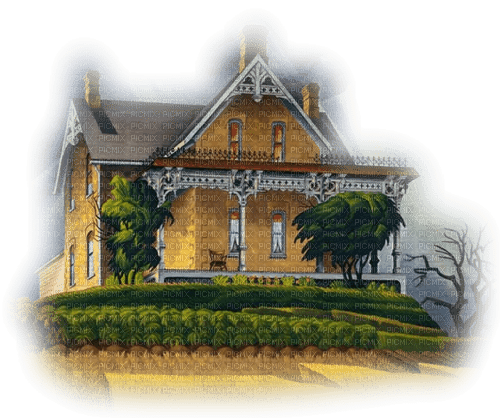 vintage yellow house Bb2 - PNG gratuit