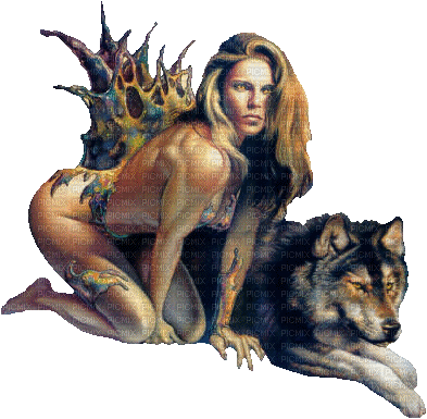 femme avec un loup - Bezmaksas animēts GIF