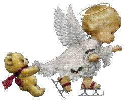 Christmas Cutie Angel with Bear - Бесплатни анимирани ГИФ