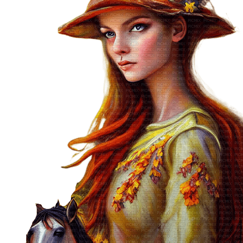 kikkapink autumn fantasy woman painting - gratis png