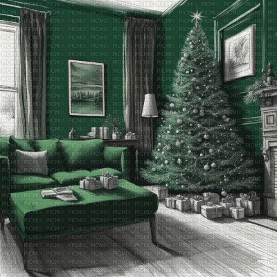 Green Christmas Tree Living Room - png gratuito