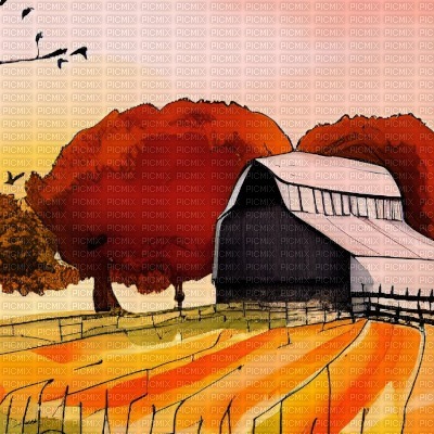 Autumn Barn & Field - png gratis