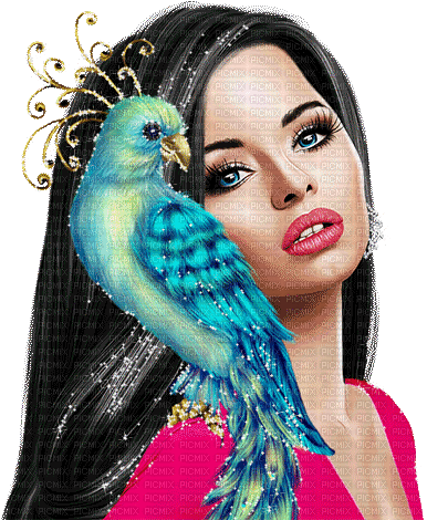 soave woman bird  animated fantasy  pink blue - Δωρεάν κινούμενο GIF