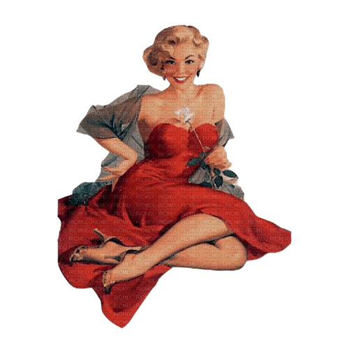 vintage woman in red dress - 免费PNG