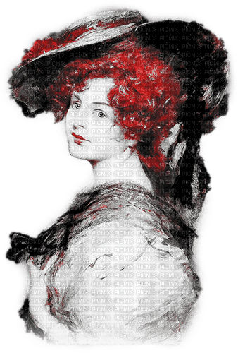 soave woman vintage victorian hat black white red - безплатен png