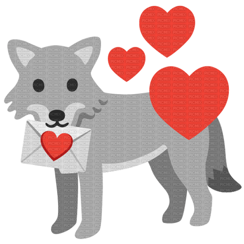 Emoji Kitchen wolf with love letter valentine - zadarmo png