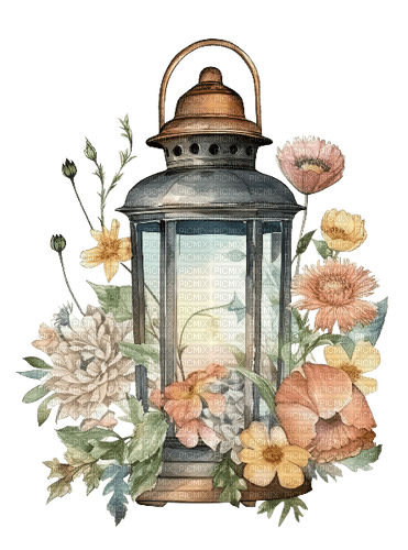 Floral Vintage Lantern - Free PNG