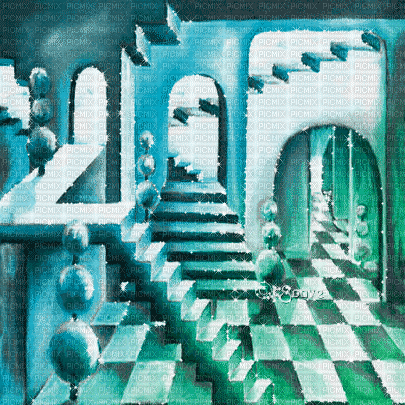 soave background animated surreal room teal green - Free animated GIF