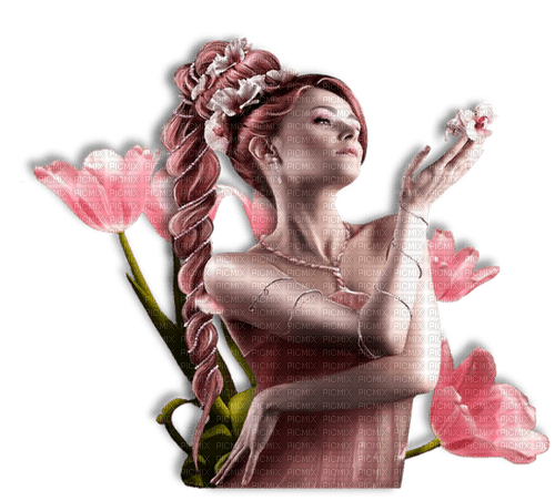 Mujer con flores en rosado - фрее пнг