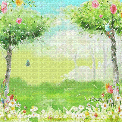 soave background animated spring tree field - Gratis animeret GIF