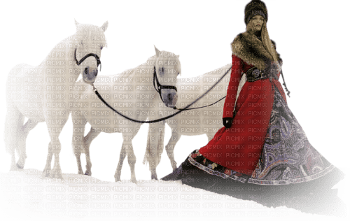 Femme avec une longue robe et des chevaux - Free PNG