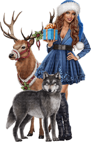 Christmas. Reindeer. Wolf. Woman. Leila - бесплатно png