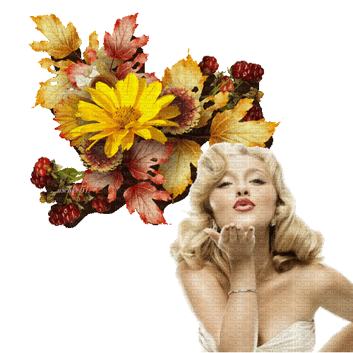 Herbst, Frau, Blumen, Blätter - GIF animé gratuit