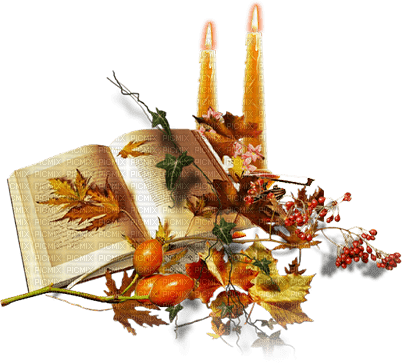 soave deco autumn  vintage book candle leaves - besplatni png