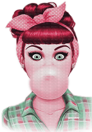soave woman vintage rockabilly  pink green - Free PNG