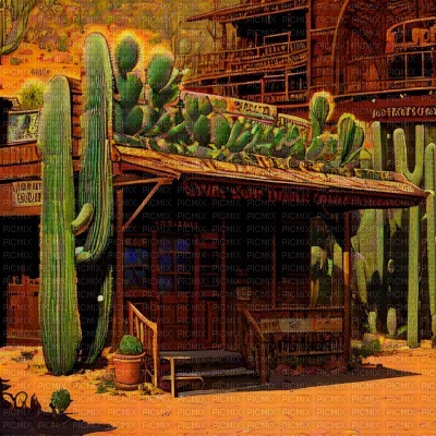 Wild West Saloon Building and Cacti - Free PNG