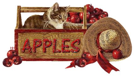 Autumn Fall Cat in Apple Basket - Бесплатный анимированный гифка