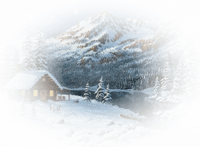 paysage d'hiver chalet et lac - бесплатно png