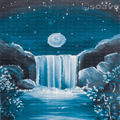 soave background animated waterfall night blue - Gratis animeret GIF