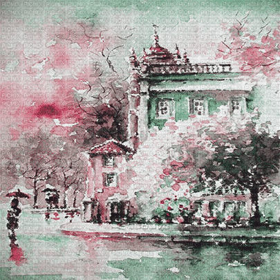 soave background animated painting  rain city - Бесплатни анимирани ГИФ