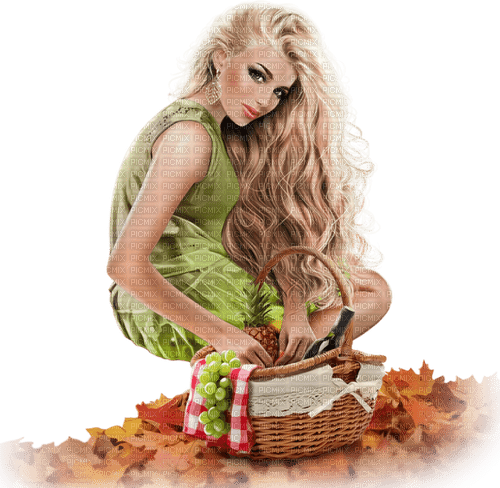 Woman. Autumn. Picnic  basket. Leila - PNG gratuit