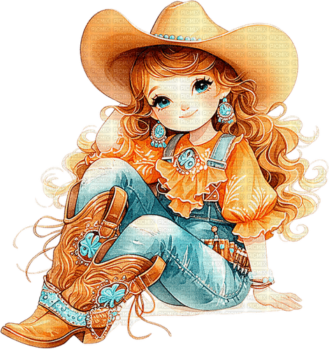 ♡§m3§♡ kawaii cowgirl cartoon cute teal - 免费PNG