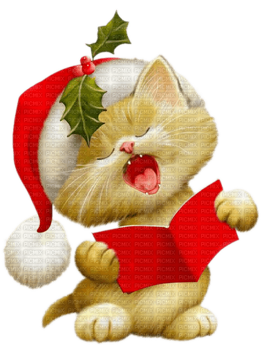 Weihnachten, Katze, Singen - gratis png