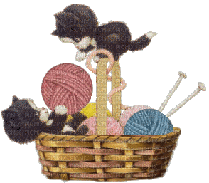 Chatons - Panier de pelotes de laines - GIF animé gratuit