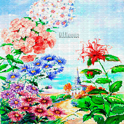 Y.A.M._Summer landscape background flowers - GIF animé gratuit