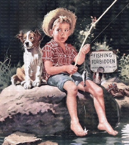 Vintage Boy Fishing - png gratis